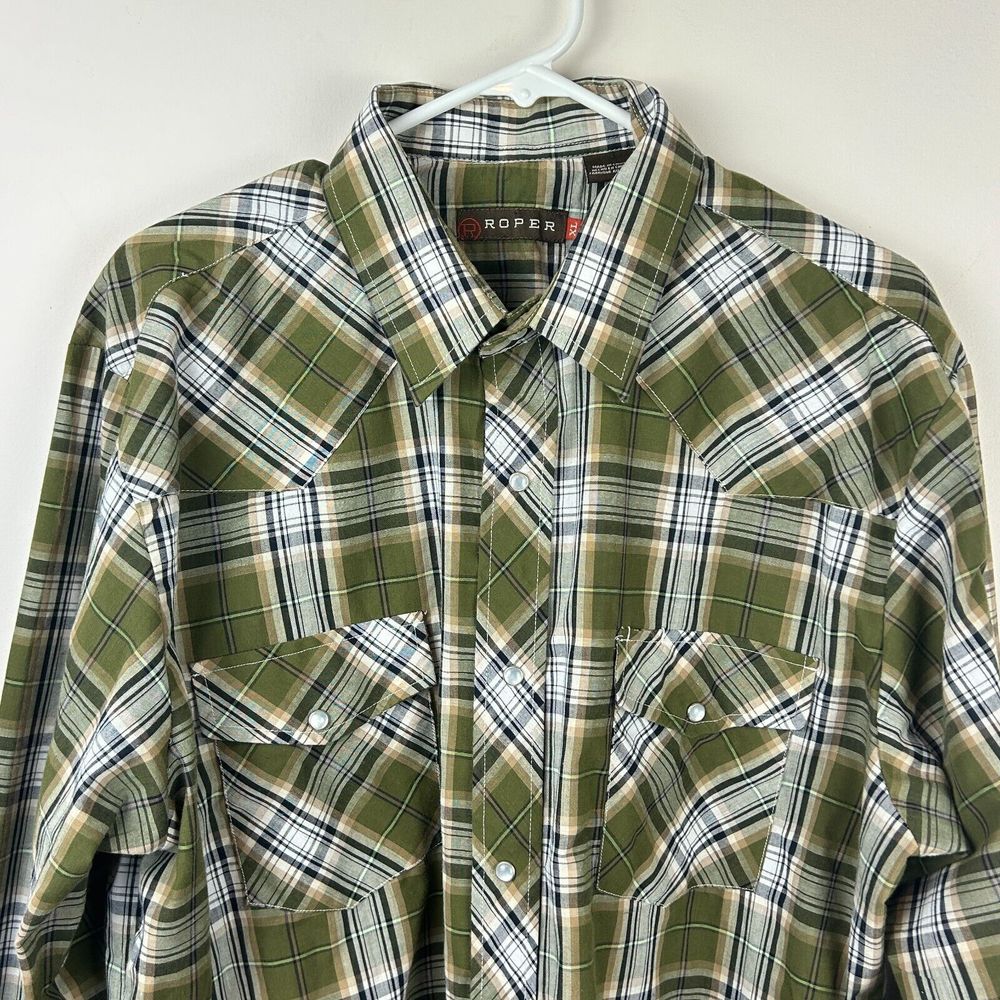 Roper Green White Plaid Pearl Snap Cowboy Western Shirt XL - Picture 6 of 12